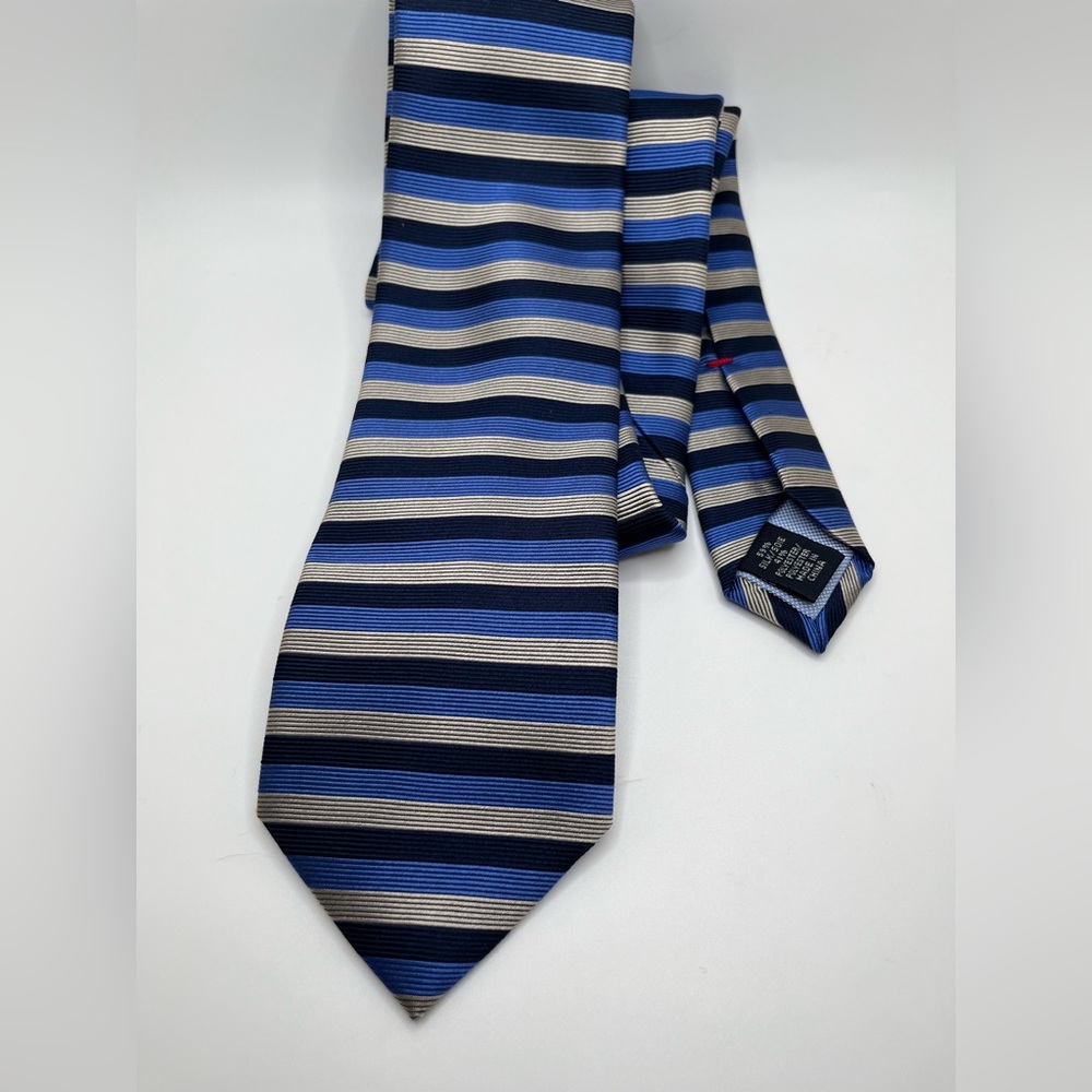 Tommy Hilfiger Navy and Gray Striped Tie